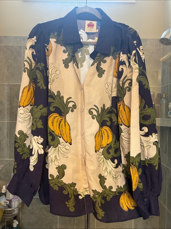 FARM Rio Tops - FARM Rio Navy, Cream & Yellow Botanical Button-Front Blouse